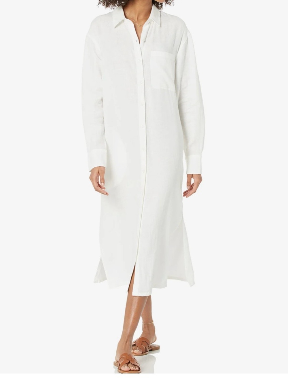 The Drop Fiona Relaxed White Linen Midi Shirt Dress Size Large